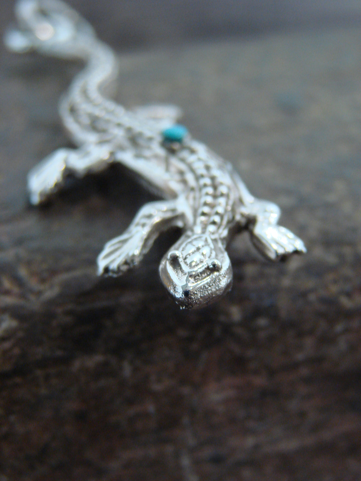 Native American Sterling Silver & Turquoise Lizard Pendant - Laweka