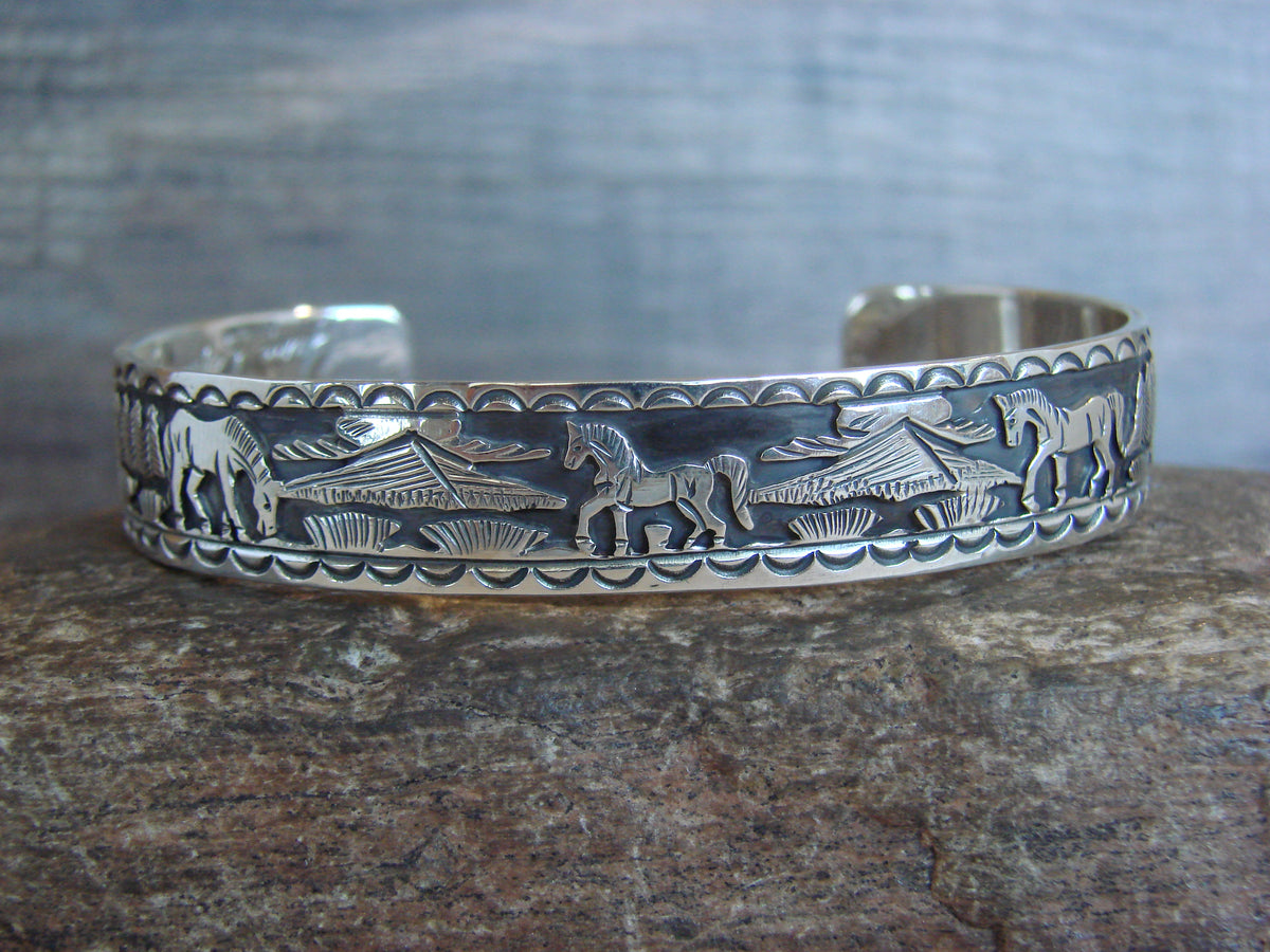 Native American Sterling Silver Horse Bracelet by Delgarito