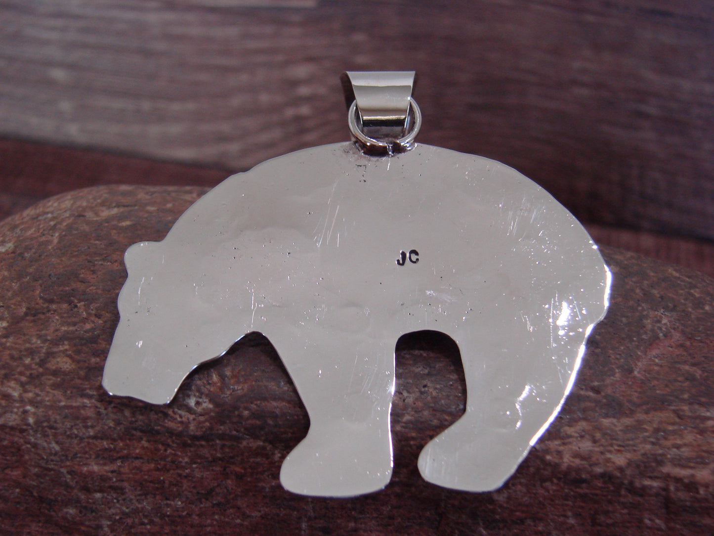 Native American Nickel Silver & Turquoise Bear Pendant - Cleveland