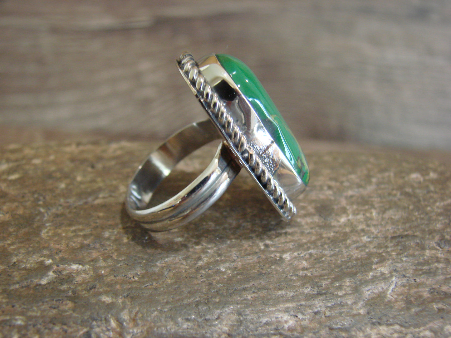 Native American Nickel Silver & Green Howlite Ring Size 6.5 - Cleveland