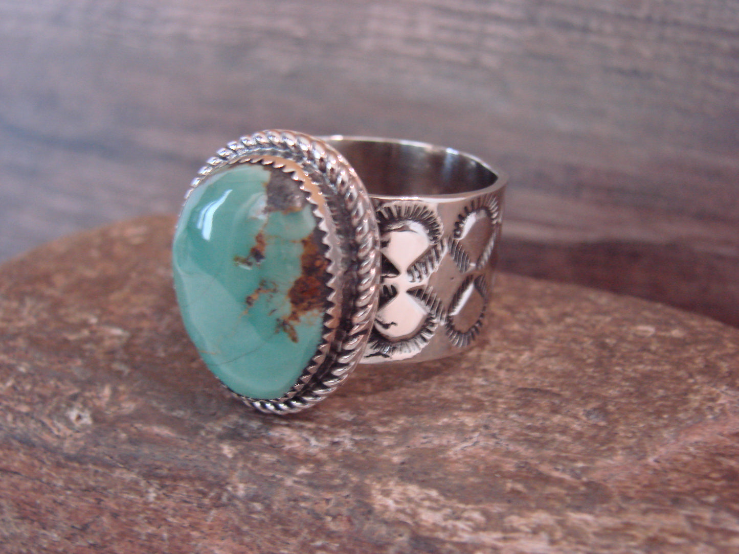 Native American Nickel Silver & Turquoise Scarf Ring by Cleveland