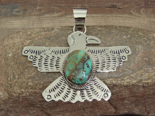 Native American Nickel Silver & Turquoise Eagle Pendant - Cleveland