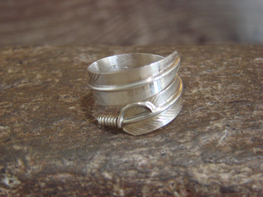 Native American Sterling Silver Adjustable Feather Ring Signed Davis