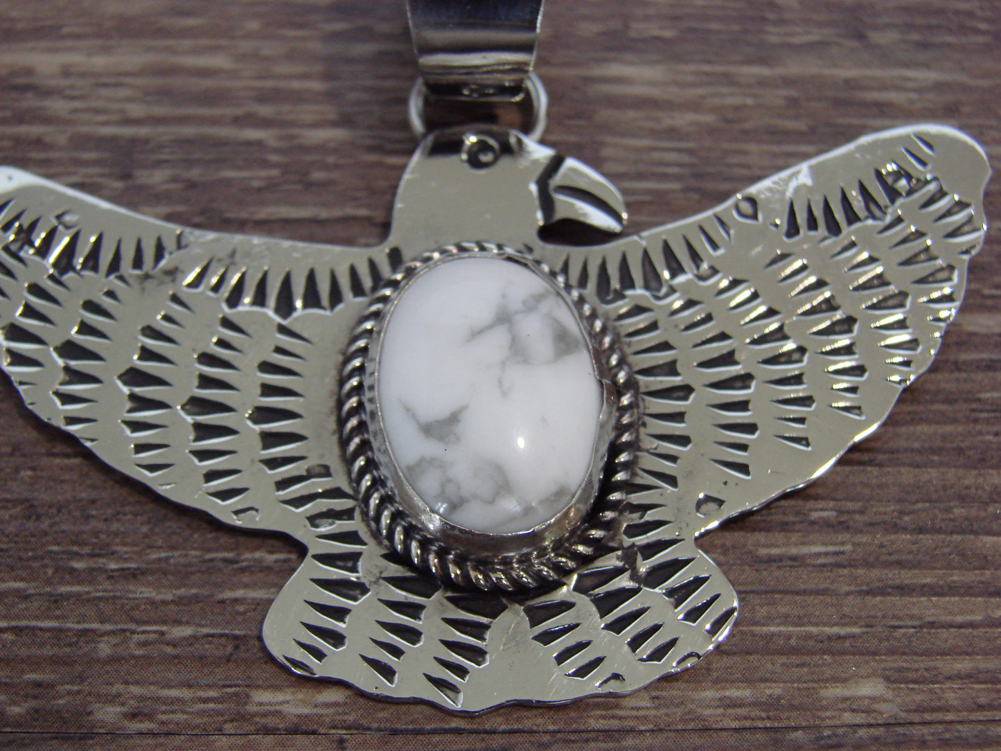 Native American Nickel Silver & Howlite Eagle Pendant - Cleveland