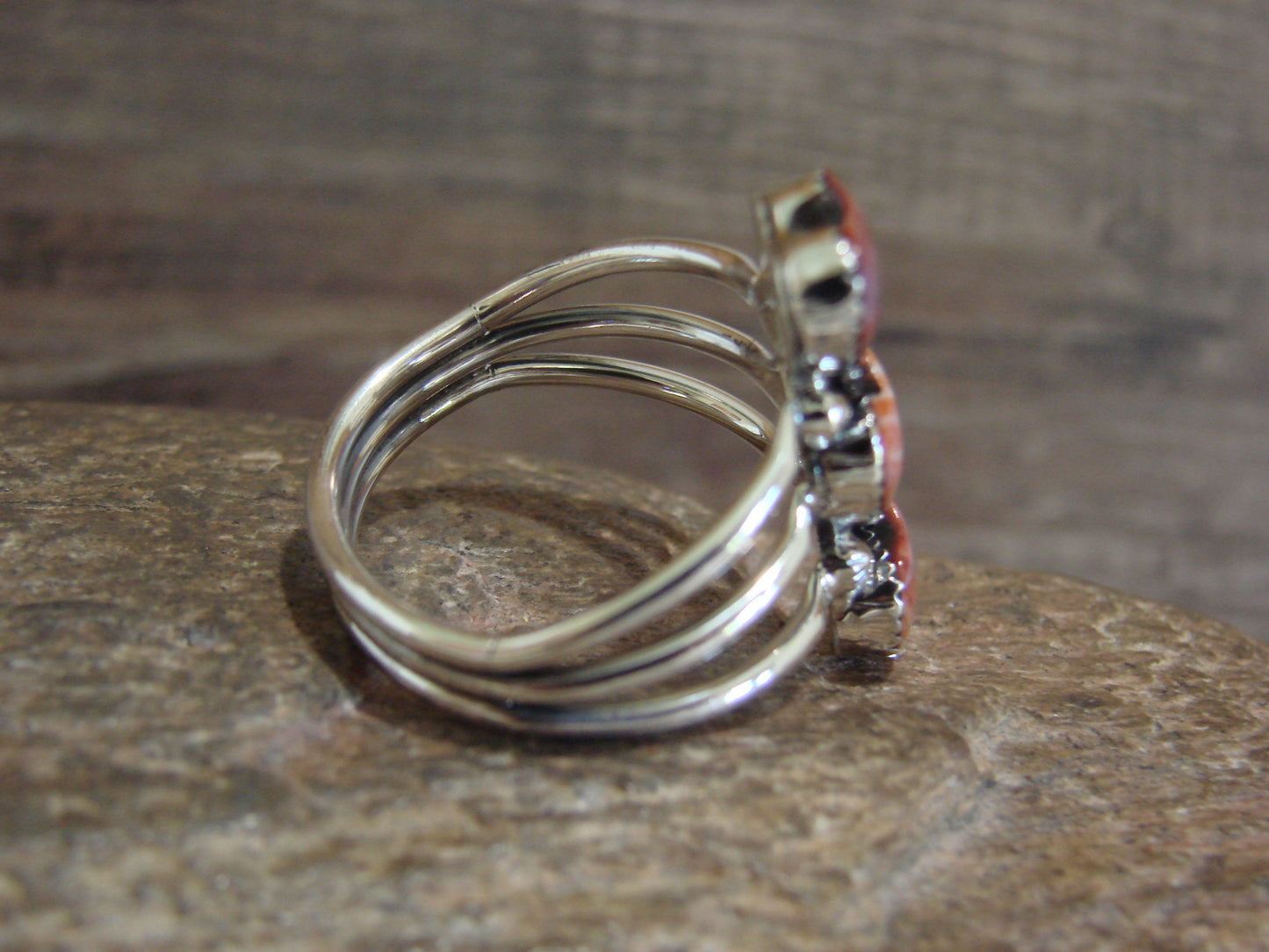 Native American Sterling Silver & Spiny Oyster Heart Ring by P. Smith - Size 9.5