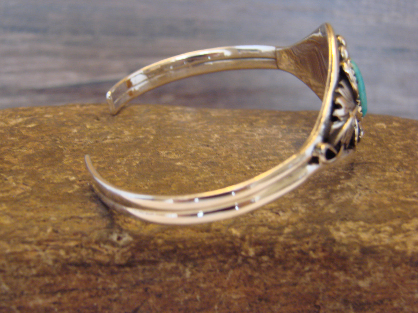 Small Native American Sterling Silver & Turquoise Feather Bracelet Yazzie