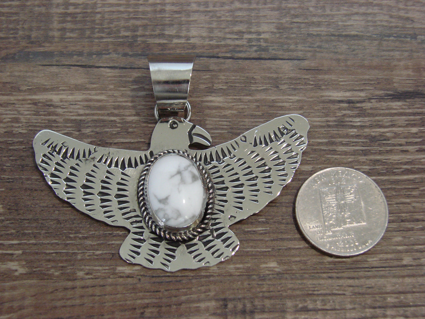 Native American Nickel Silver & Howlite Eagle Pendant - Cleveland
