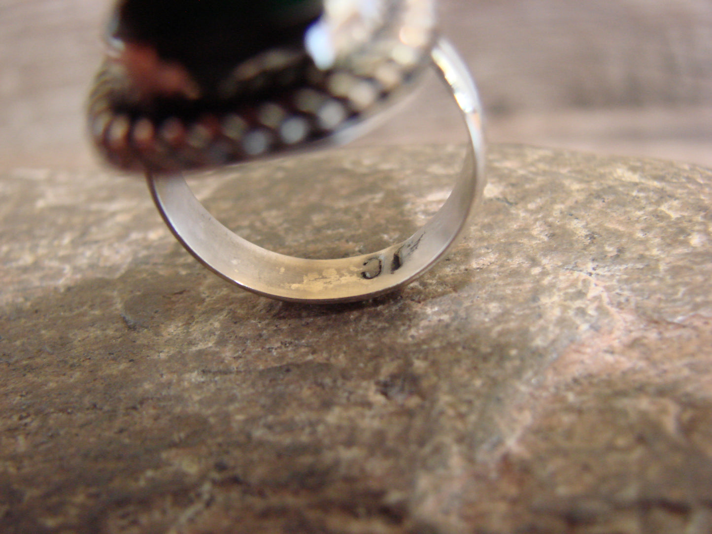 Native American Nickel Silver & Green Howlite Ring Size 6.5 - Cleveland