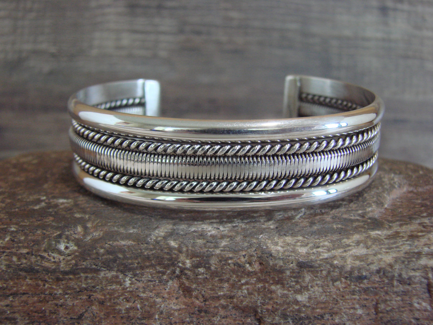Native American Navajo Indian 5/8" Twisted Sterling Silver Bracelet by Tahe