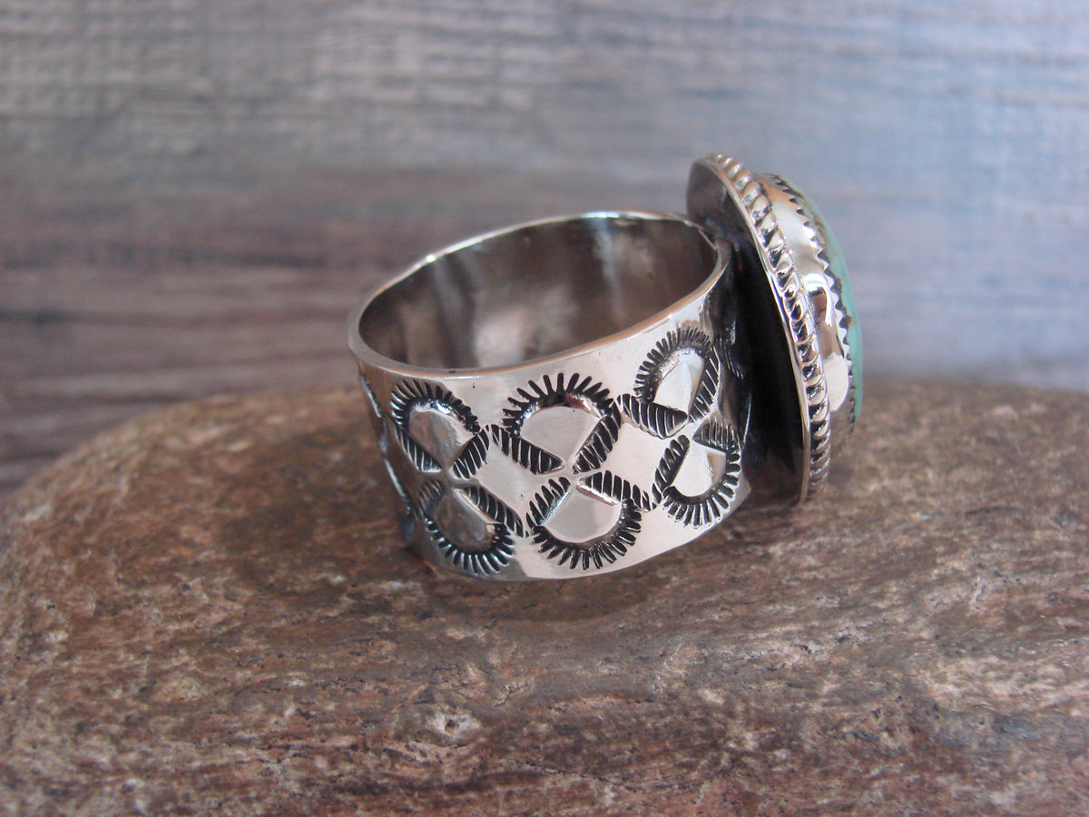 Native American Nickel Silver & Turquoise Scarf Ring by Cleveland