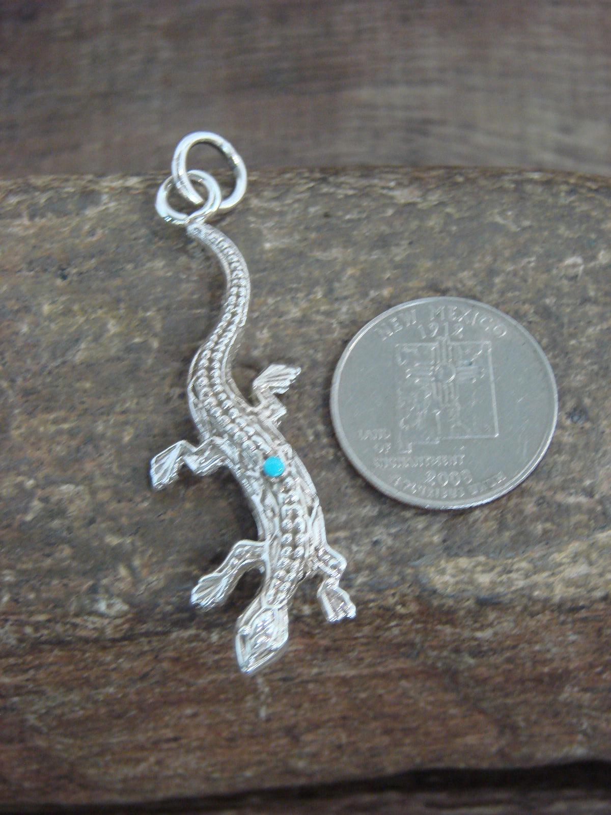 Native American Sterling Silver & Turquoise Lizard Pendant - Laweka
