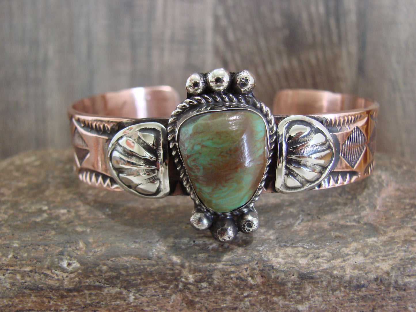 Native American Copper & Turquoise Bracelet by Cleveland