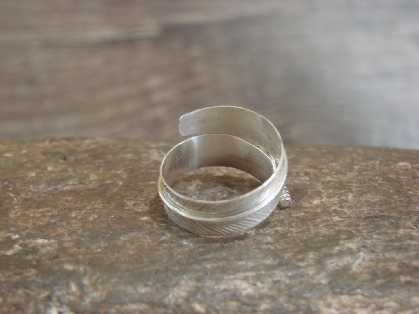 Native American Sterling Silver Adjustable Feather Ring Signed Davis