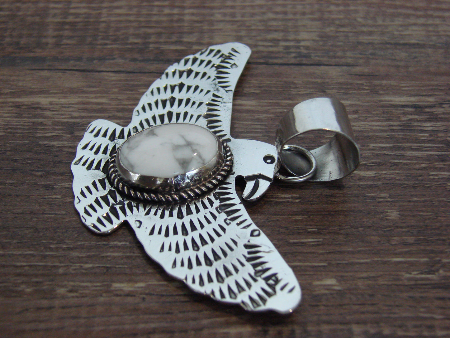 Native American Nickel Silver & Howlite Eagle Pendant - Cleveland