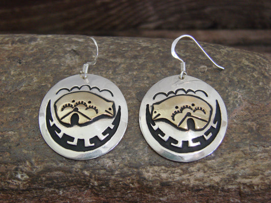 Native American Sterling Silver & Gold Fill Bear Dangle Earrings - Singer
