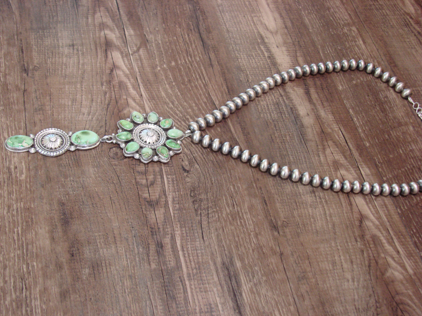Native American 21" Sterling Silver & Turquoise Navajo Pearl Necklace By Tom Lewis