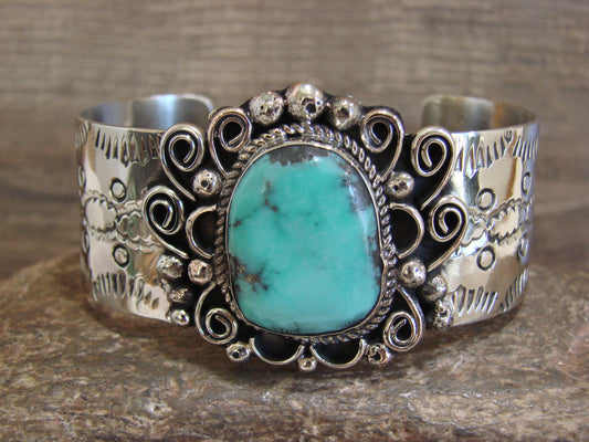 Native American Nickel Silver & Turquoise Bracelet by Cleveland