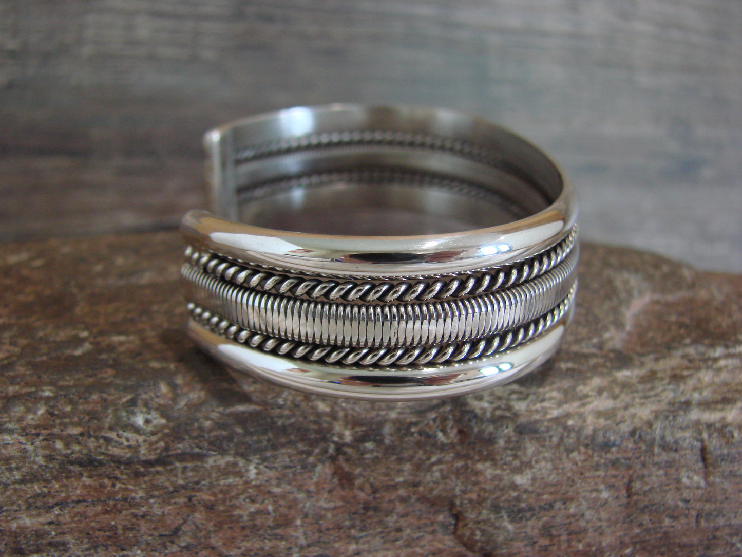 Native American Navajo Indian 5/8" Twisted Sterling Silver Bracelet by Tahe