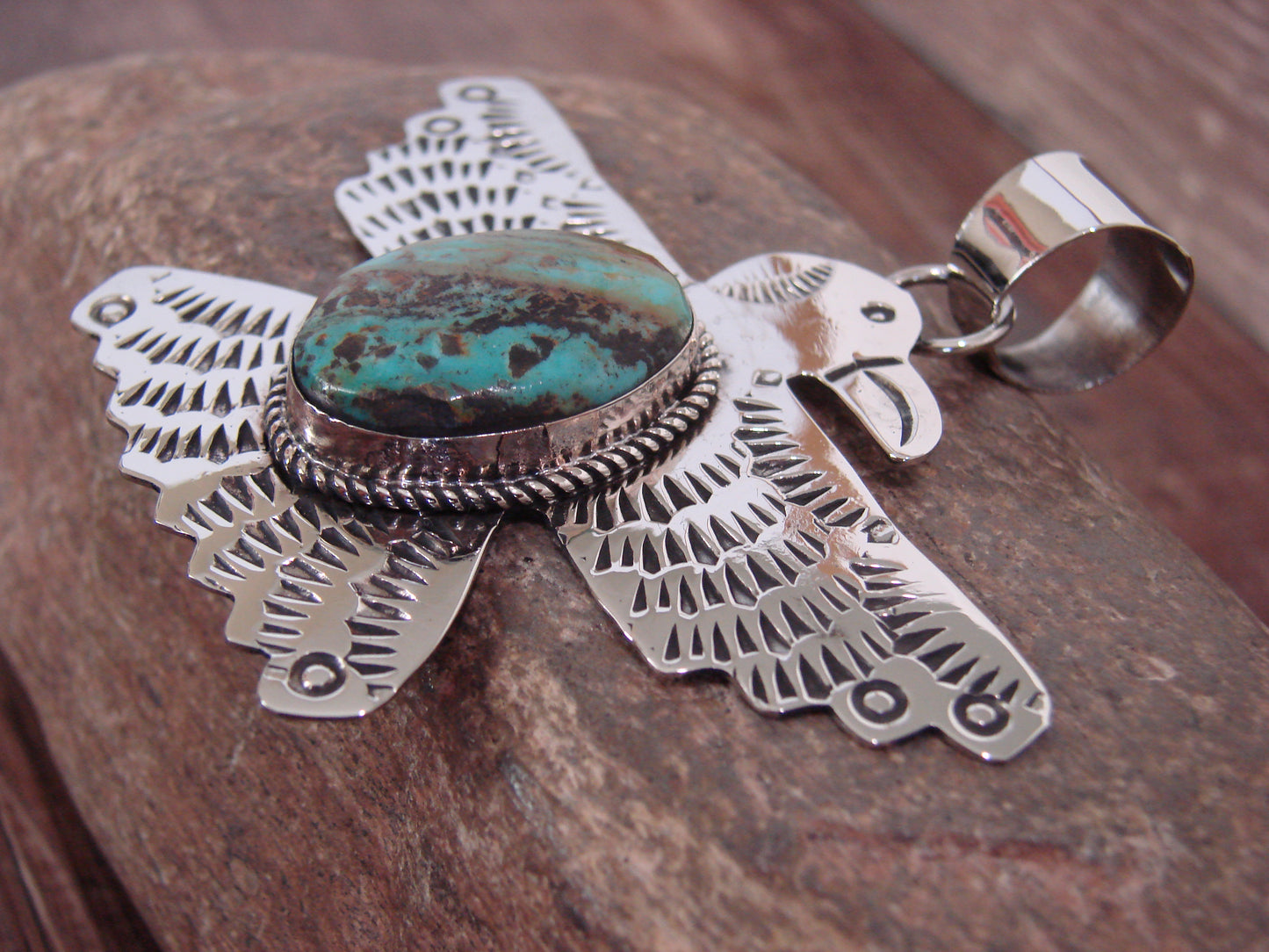 Native American Nickel Silver & Turquoise Eagle Pendant - Cleveland