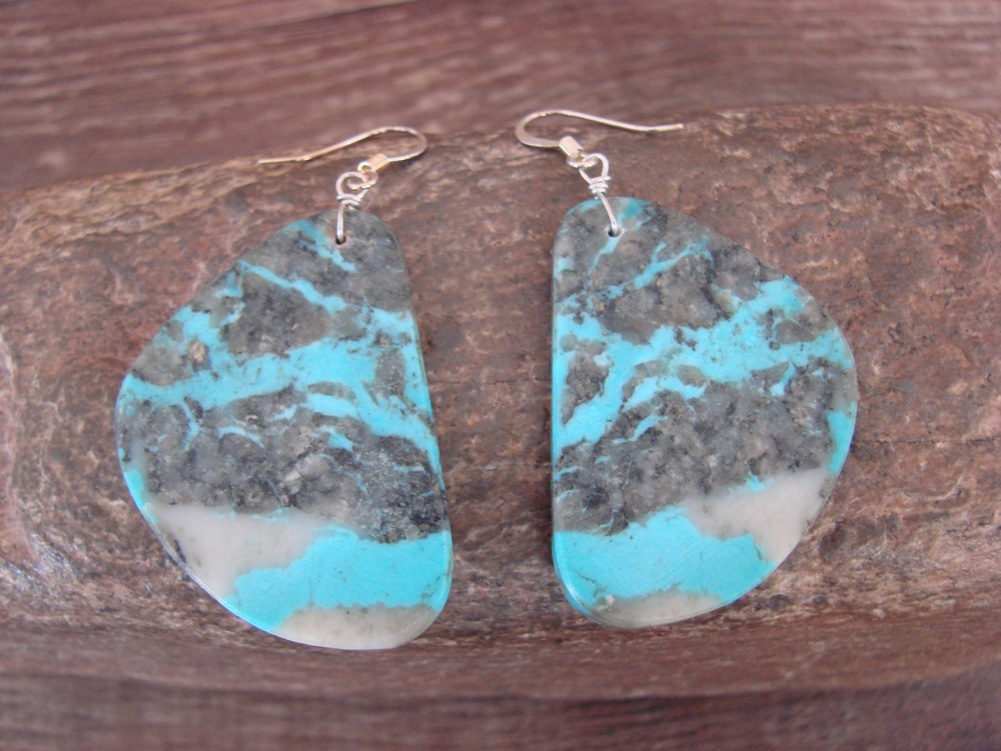 Native American Sterling Silver & Turquoise Slab Earrings - Garcia