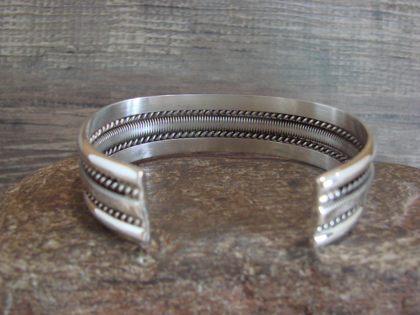 Native American Navajo Indian 5/8" Twisted Sterling Silver Bracelet by Tahe