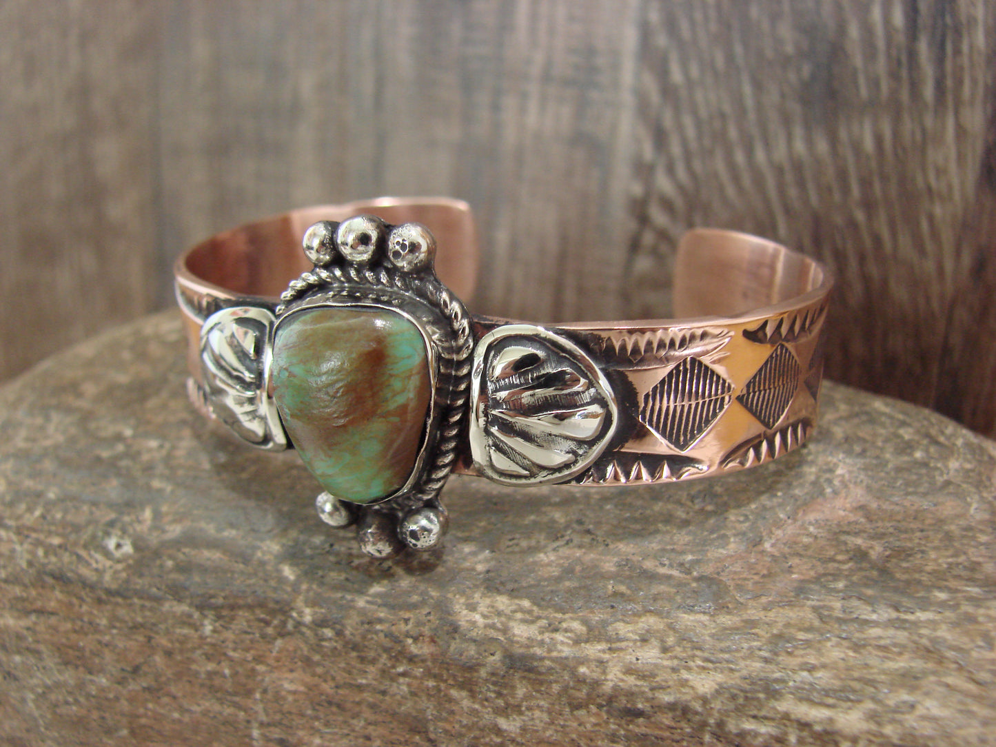 Native American Copper & Turquoise Bracelet by Cleveland