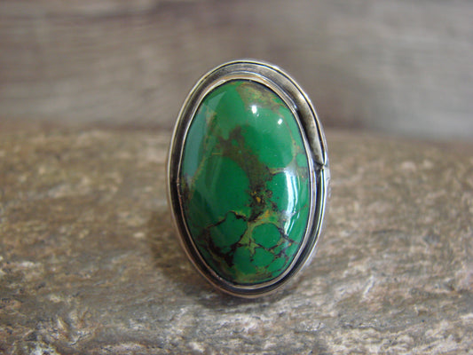 Native American Nickel Silver & Green Howlite Ring Size 7 - Cleveland