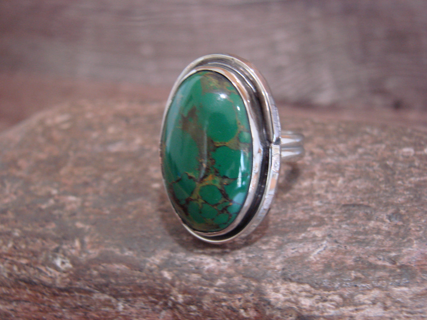 Native American Nickel Silver & Green Howlite Ring Size 7 - Cleveland