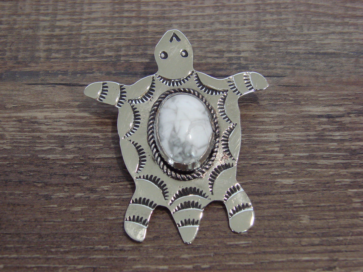 Native American Nickel Silver & Howlite Turtle Pendant - Cleveland
