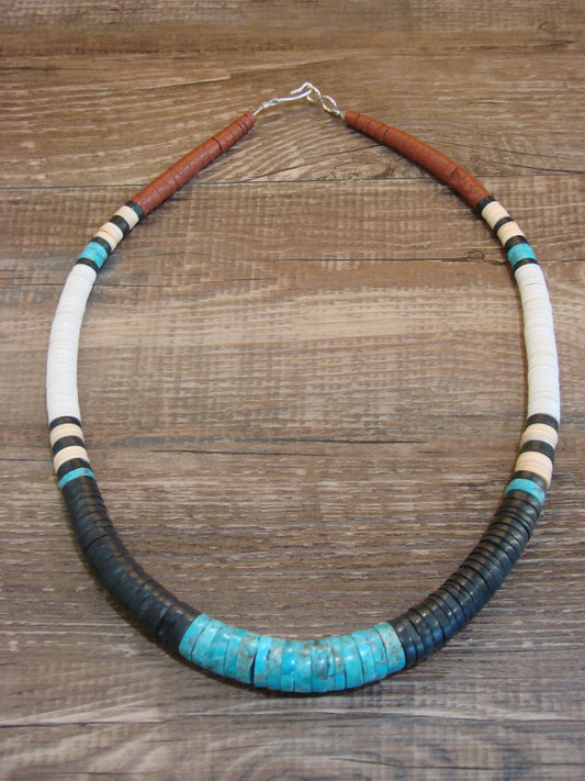Native American 19" Santo Domingo Multi Stone Heishi Necklace - Crespin
