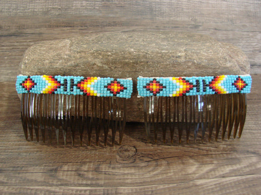 Native American Hand Beaded Hair Comb Set by Cleveland