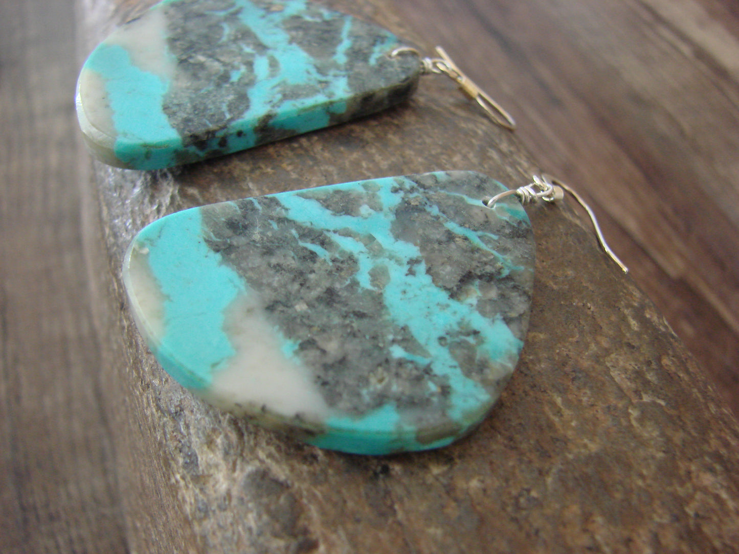 Native American Sterling Silver & Turquoise Slab Earrings - Garcia