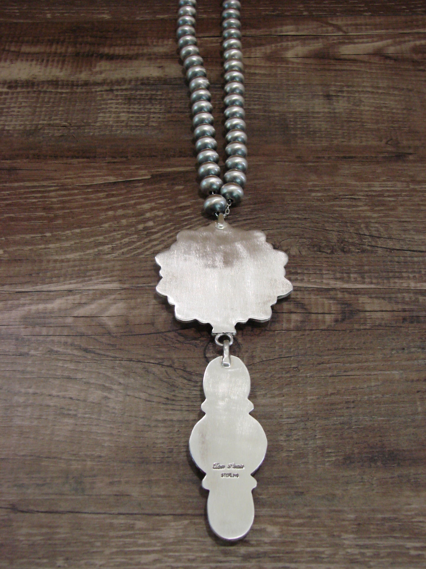 Native American 21" Sterling Silver & Turquoise Navajo Pearl Necklace By Tom Lewis