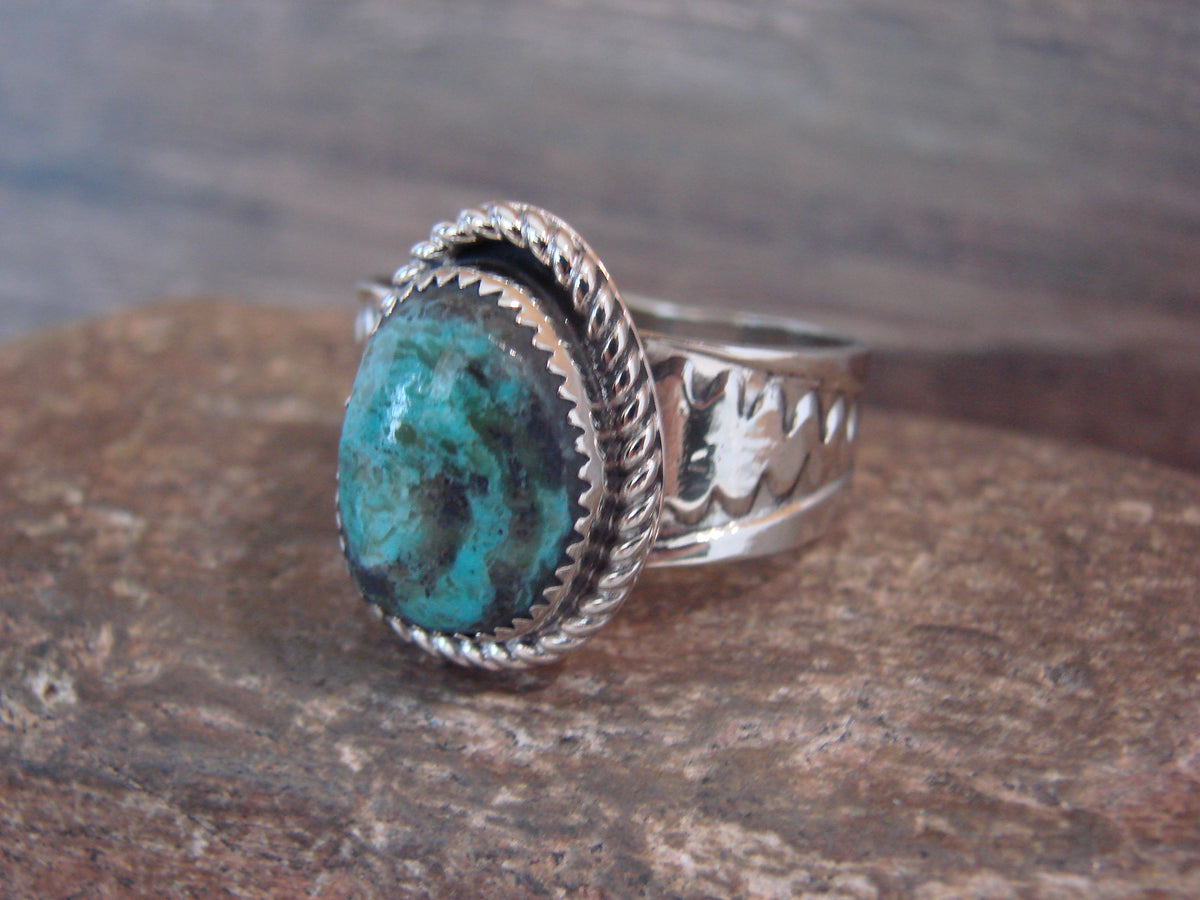 Native American Nickel Silver & Turquoise Scarf Ring by Cleveland