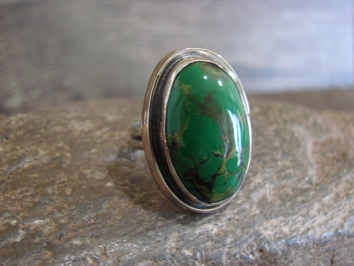Native American Nickel Silver & Green Howlite Ring Size 7 - Cleveland