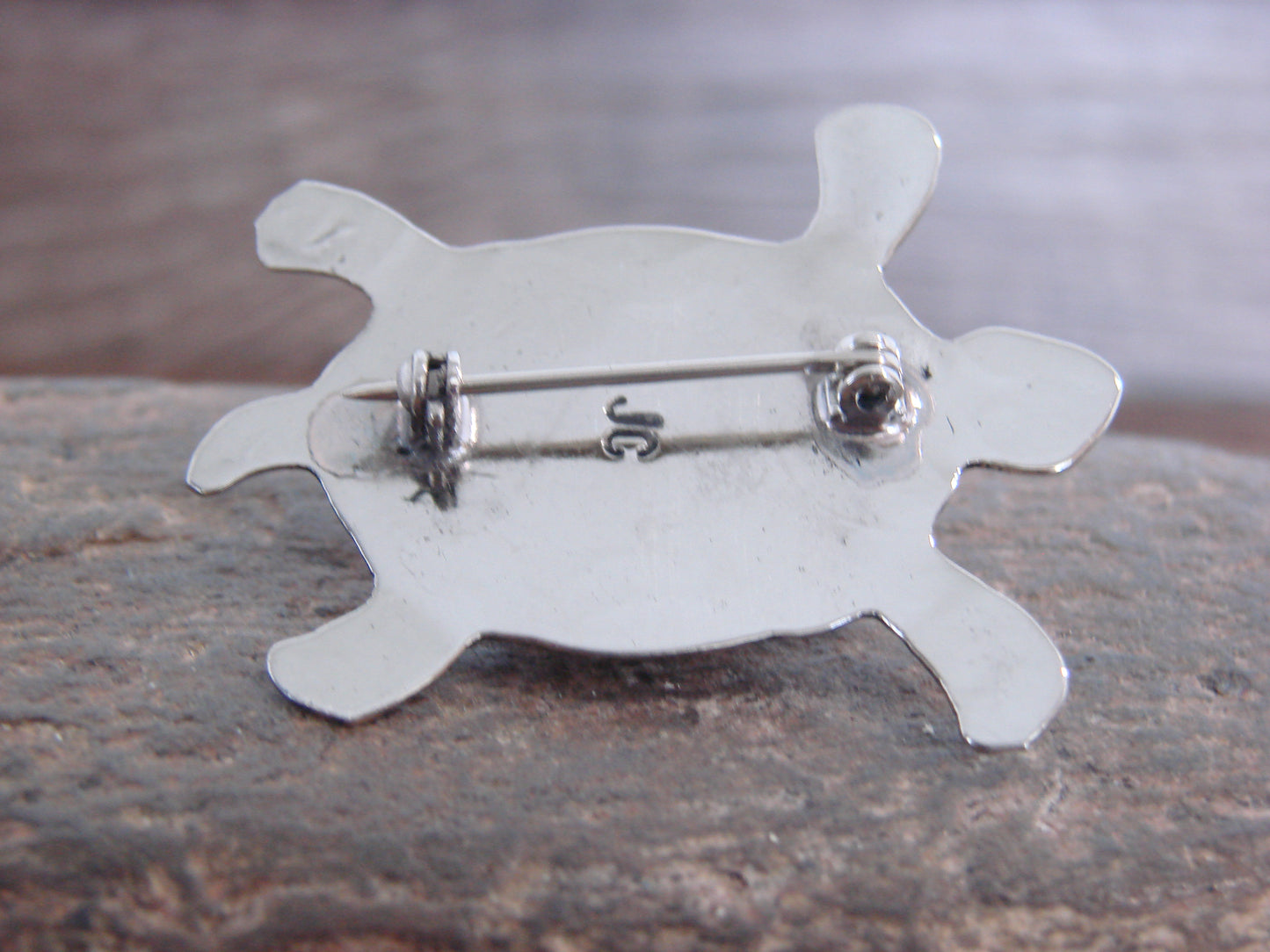 Native American Nickel Silver & Yellow Marble Turtle Pin - Cleveland