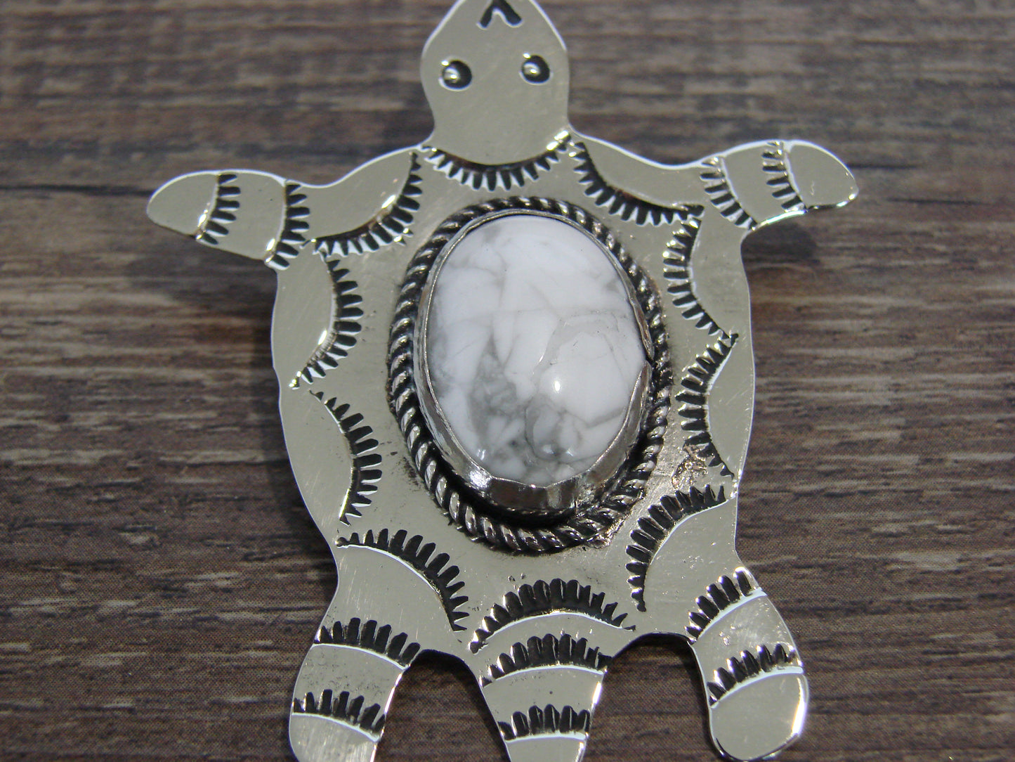 Native American Nickel Silver & Howlite Turtle Pendant - Cleveland