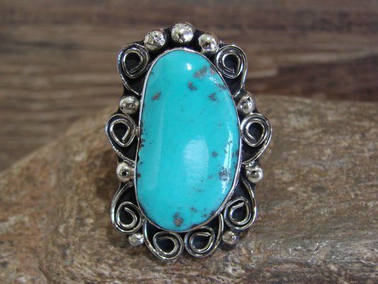 Native American Nickel Silver & Turquoise Ring by Cleveland - Size 10.5