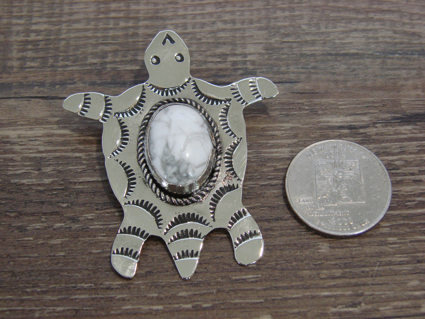 Native American Nickel Silver & Howlite Turtle Pendant - Cleveland
