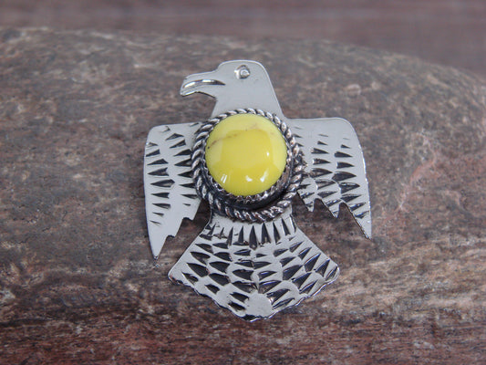 Native American Nickel Silver & Yellow Marble Thunderbird Pin - Cleveland