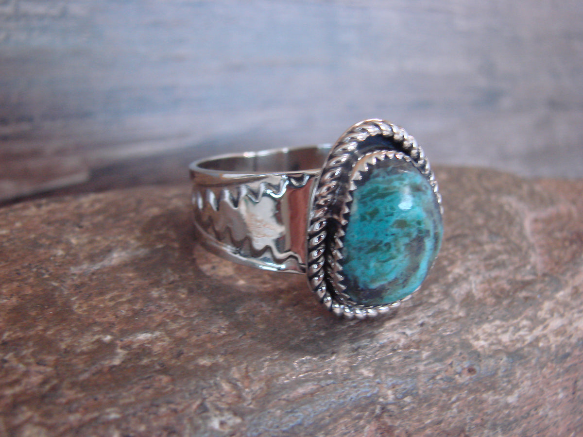 Native American Nickel Silver & Turquoise Scarf Ring by Cleveland