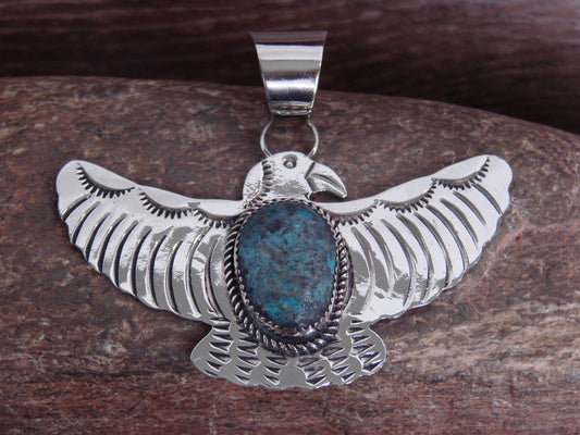 Native American Nickel Silver & Turquoise Eagle Pendant - Cleveland