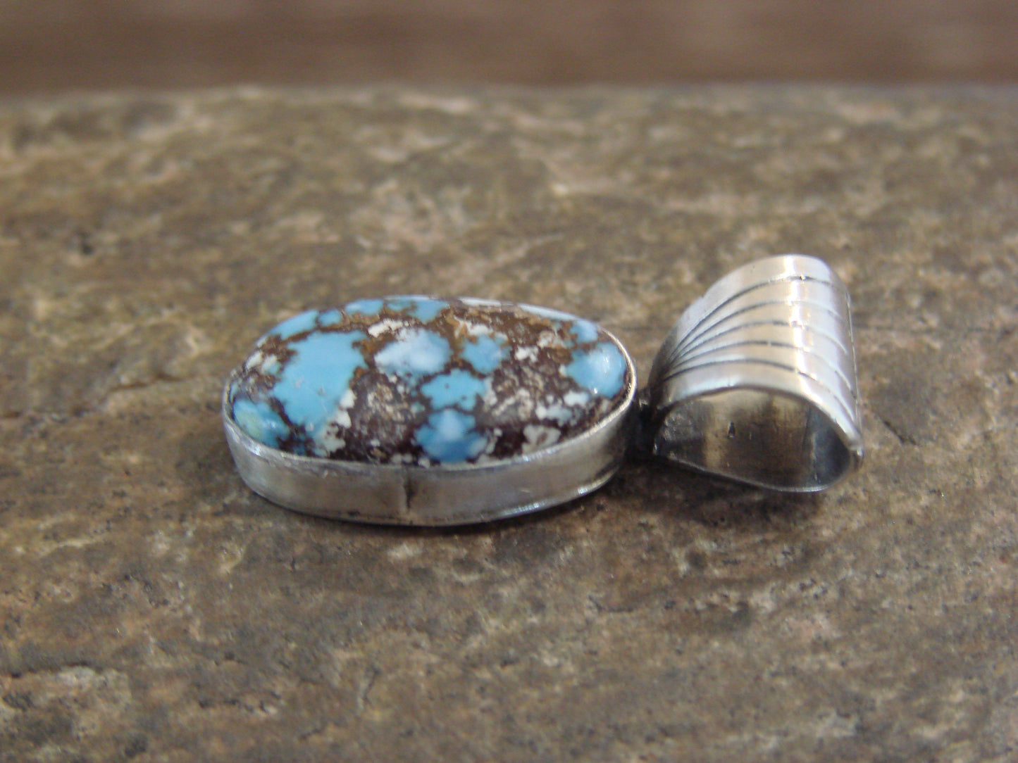 Native American Sterling Silver & Kingman Turquoise Pendant by Yellowhair
