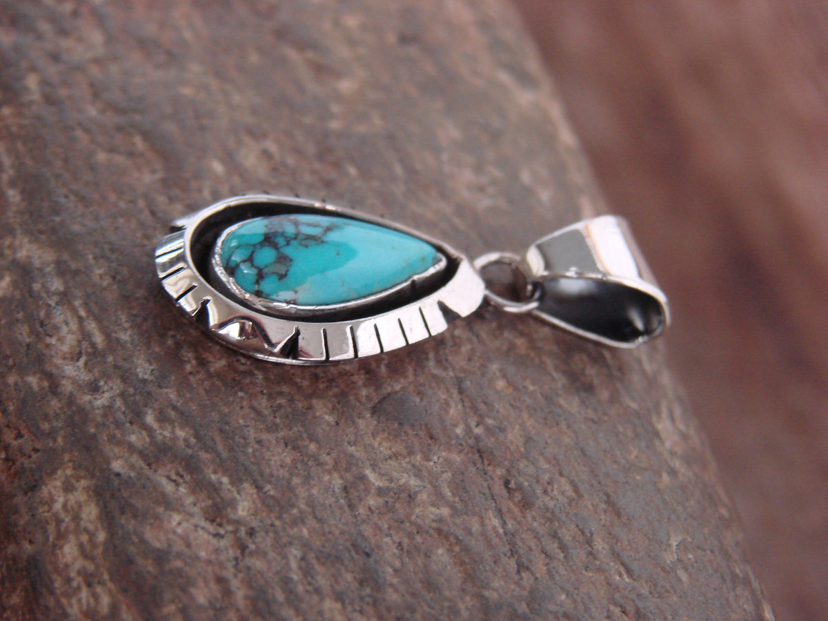 Native American Sterling Silver & Turquoise Shadowbox Pendant - Begay
