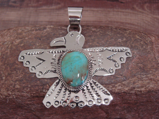 Native American Nickel Silver & Turquoise Eagle Pendant - Cleveland
