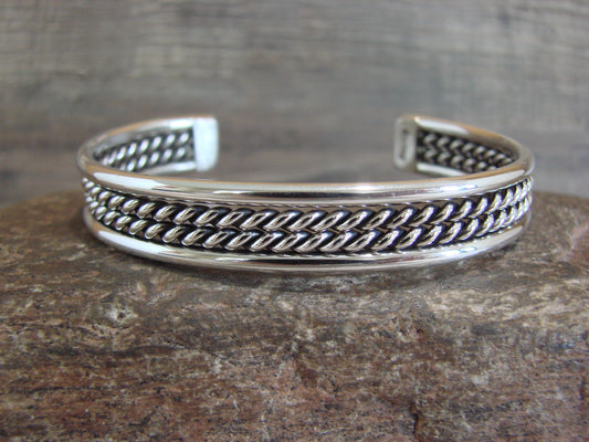 Native American Navajo Indian 3/8" Twisted Sterling Silver Bracelet by Tahe