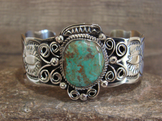 Native American Nickel Silver & Turquoise Bracelet by Cleveland
