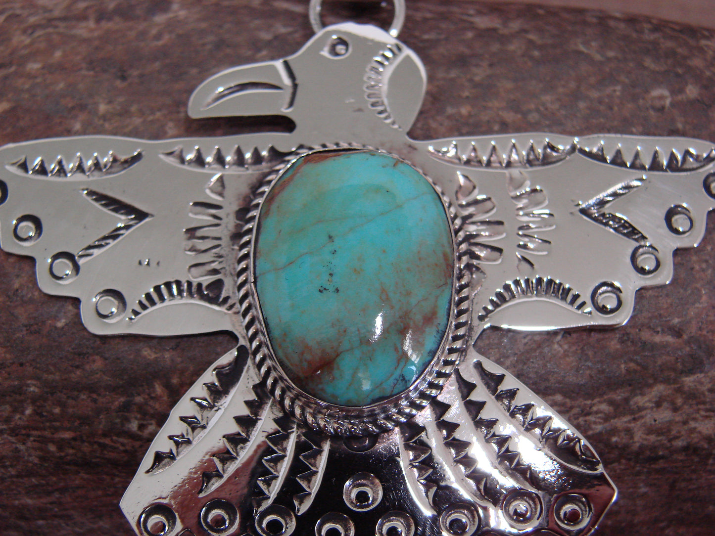 Native American Nickel Silver & Turquoise Eagle Pendant - Cleveland