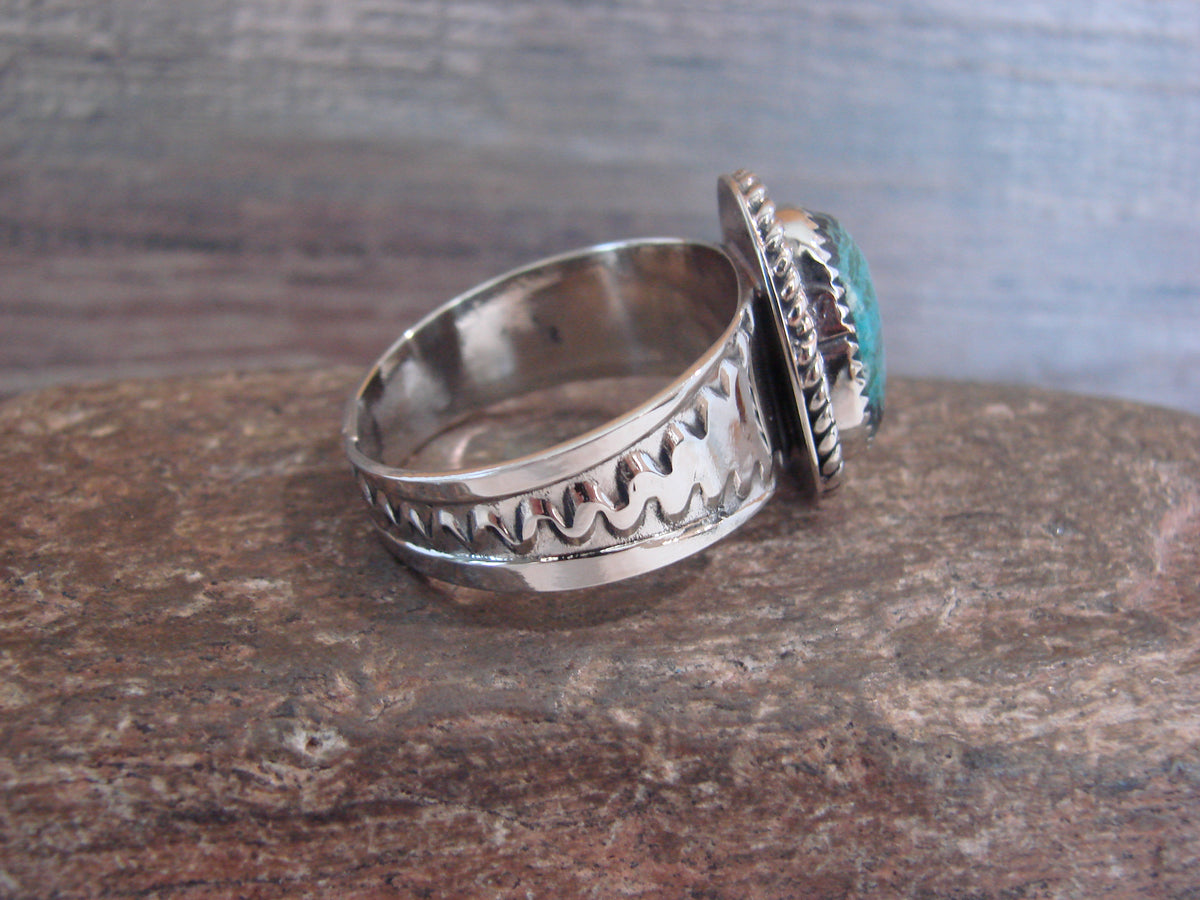 Native American Nickel Silver & Turquoise Scarf Ring by Cleveland