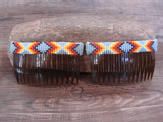 Native American Hand Beaded Hair Comb Set by Cleveland